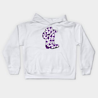 PURPLE Cow Spots Cowboy Hat And Boots Kids Hoodie